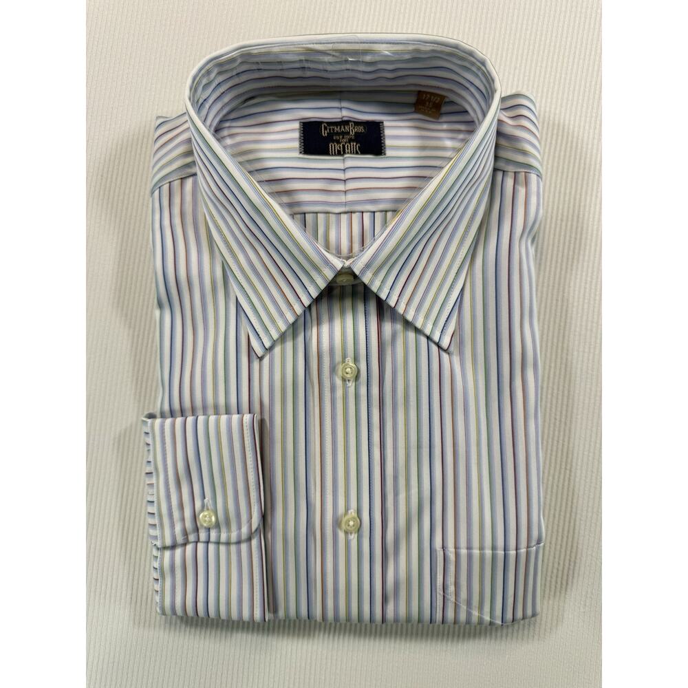 Vintage Gitman Bros McCalls Multi Stripe Dress Shirt 17.5 35 USA